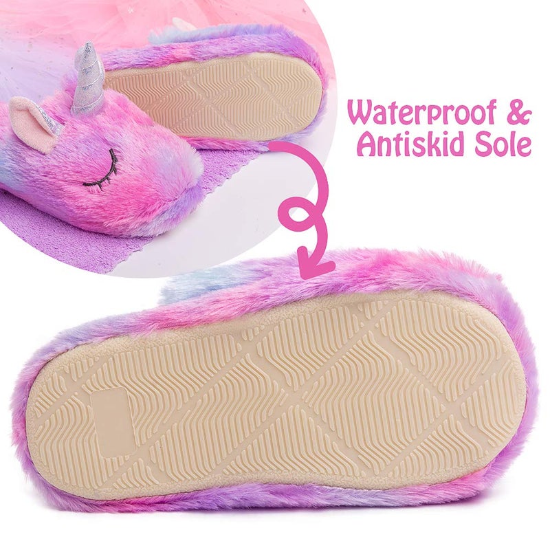 Techcity Rainbow Unicorn Kids Slippers - Cute Fluffy, Cozy Plush Indoor/Outdoor - Best Unicorn Gifts - Image 4